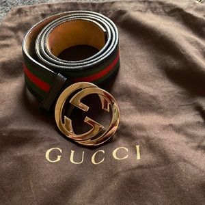 Authentic interlocking Double G Web stripe belt with dust bag